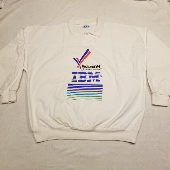 Vintage 90's White Collared Polo Sweater IBM Victoria 94 Wilson Sport Cotton L - Picture 4 of 14